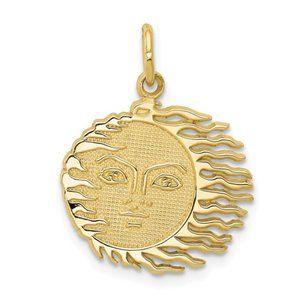 10k Yellow Gold Flaming Sun Necklace Charm Pendant